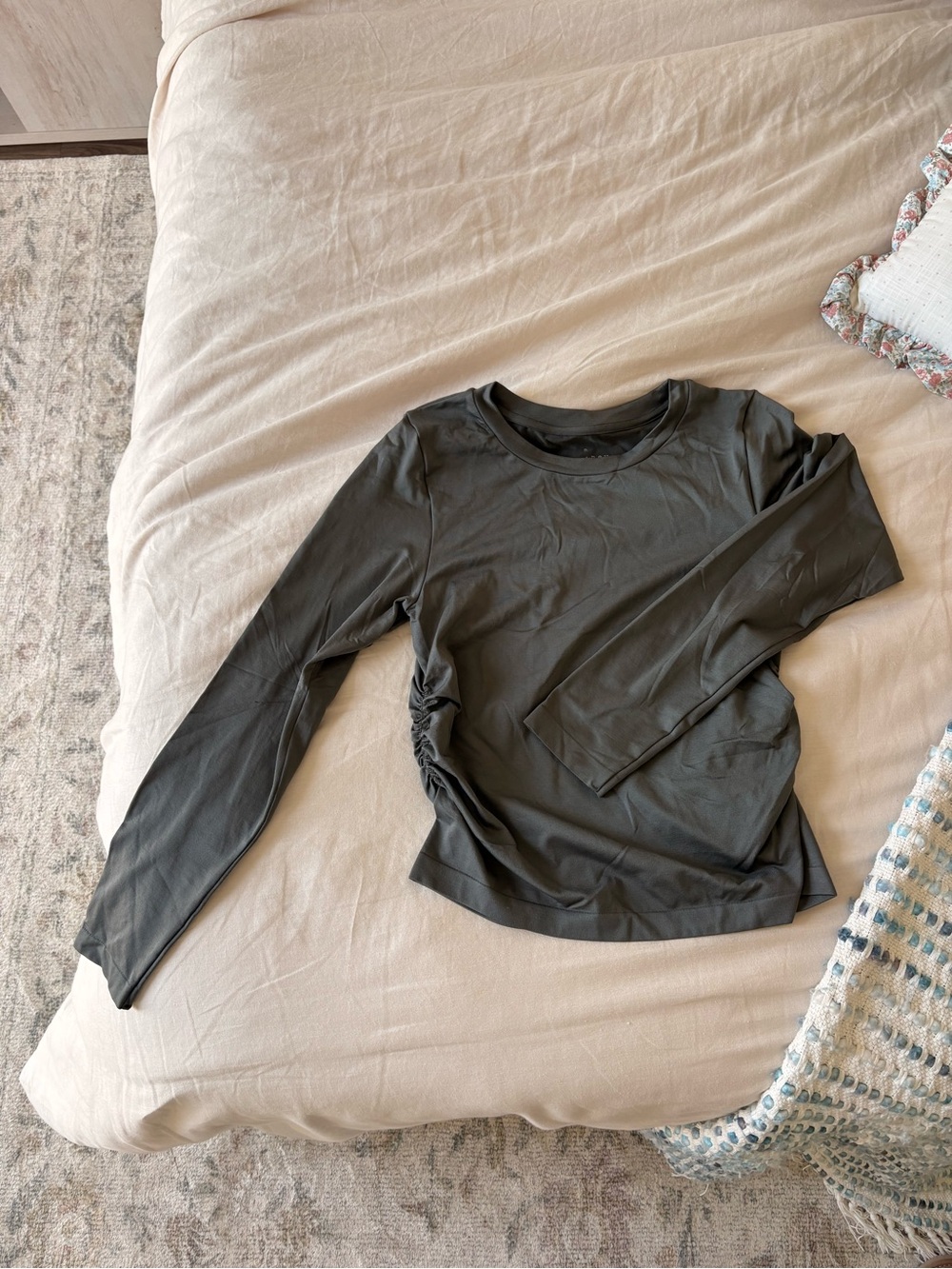 Long Sleeve Ruched Top- Charcoal